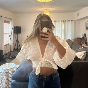 Zara cropped tie peasant top
